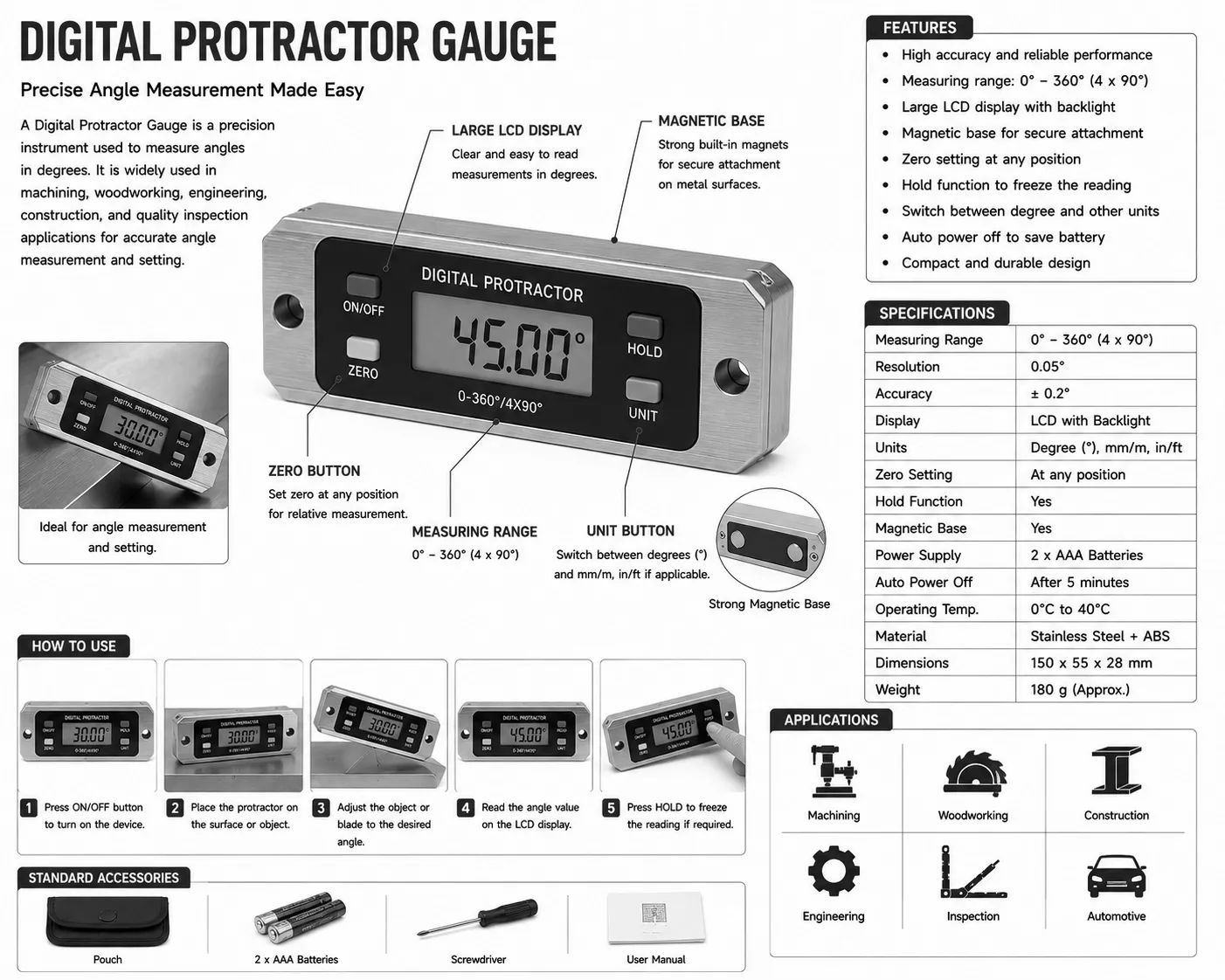 Digital Protractor Gauge